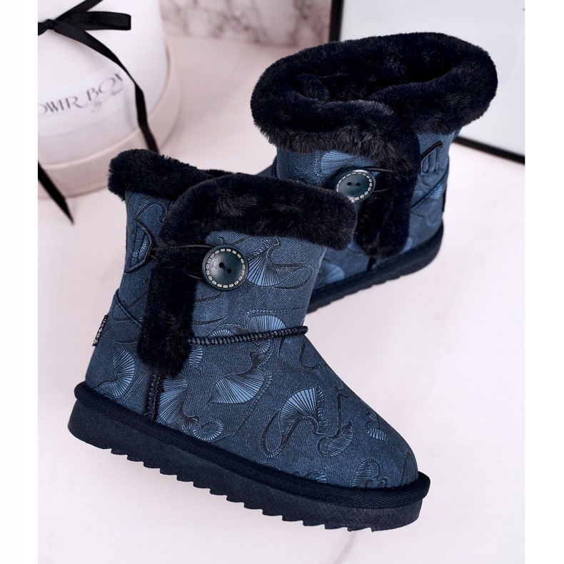 Apawwa Dětské sněhule s kožešinou a knoflíkem Navy Blue Kawai námořnická modř modrý 3