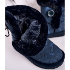 Apawwa Dětské sněhule s kožešinou a knoflíkem Navy Blue Kawai námořnická modř modrý 4