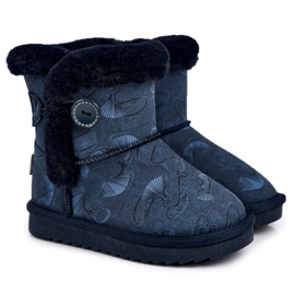 Apawwa Dětské sněhule s kožešinou a knoflíkem Navy Blue Kawai námořnická modř modrý 5