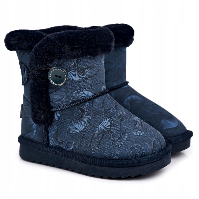 Apawwa Dětské sněhule s kožešinou a knoflíkem Navy Blue Kawai námořnická modř modrý 5