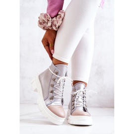 PK1 Stříbrné Letty Kožené Boty béžový stříbrný 1