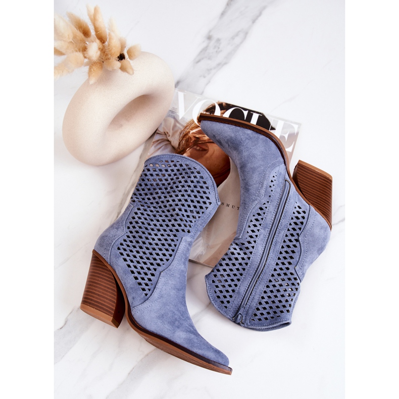 FB1 Prolamované Kovbojské Boty Na Příspěvku Modrá Caroline modrý 1