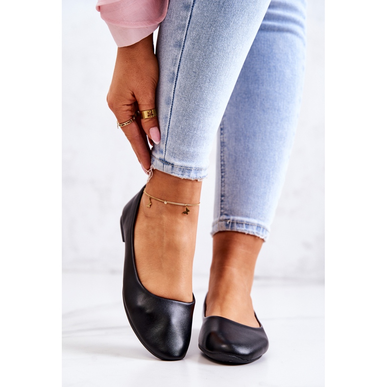 Kožené klasické balerínky černé černý 2