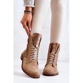 Prolamované kožené botičky se zavazováním Nicole Camel 2696 hnědý 2