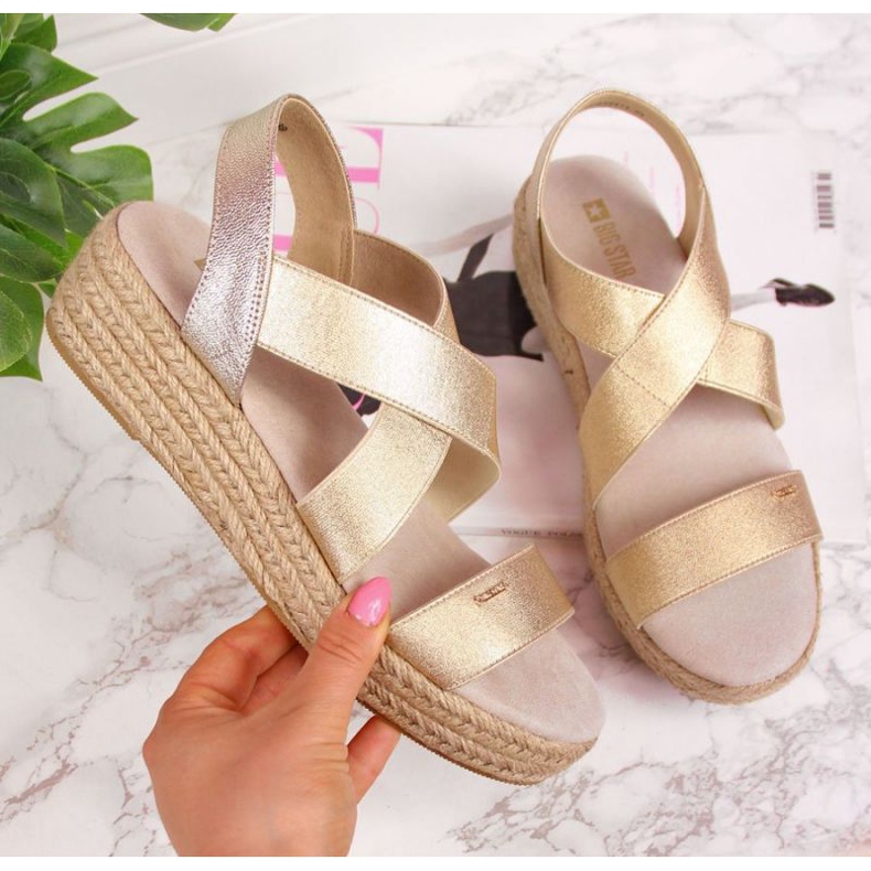 Espadrilky sandály na platformě Big Star W HH274414 zlaté zlatý 1