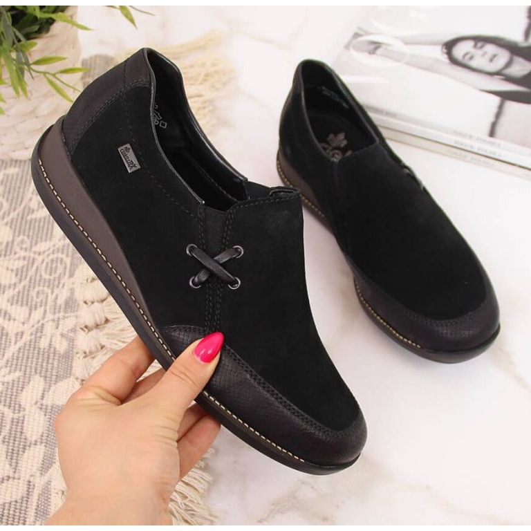 Kožené boty s klínkem, černé W Rieker 44259 černá 1