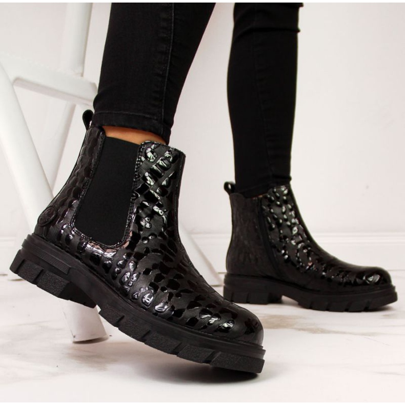 Kožené zateplené boty Rieker W Z9152-00 černé bílý černá 2