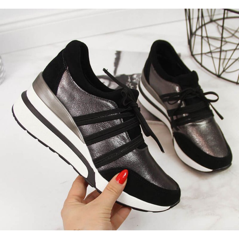 Kožené boty na klínku T.Sokolski W SCA139 stříbrná černá stříbrný 1