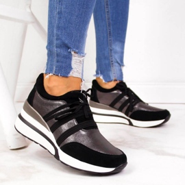 Kožené boty na klínku T.Sokolski W SCA139 stříbrná černá stříbrný 2