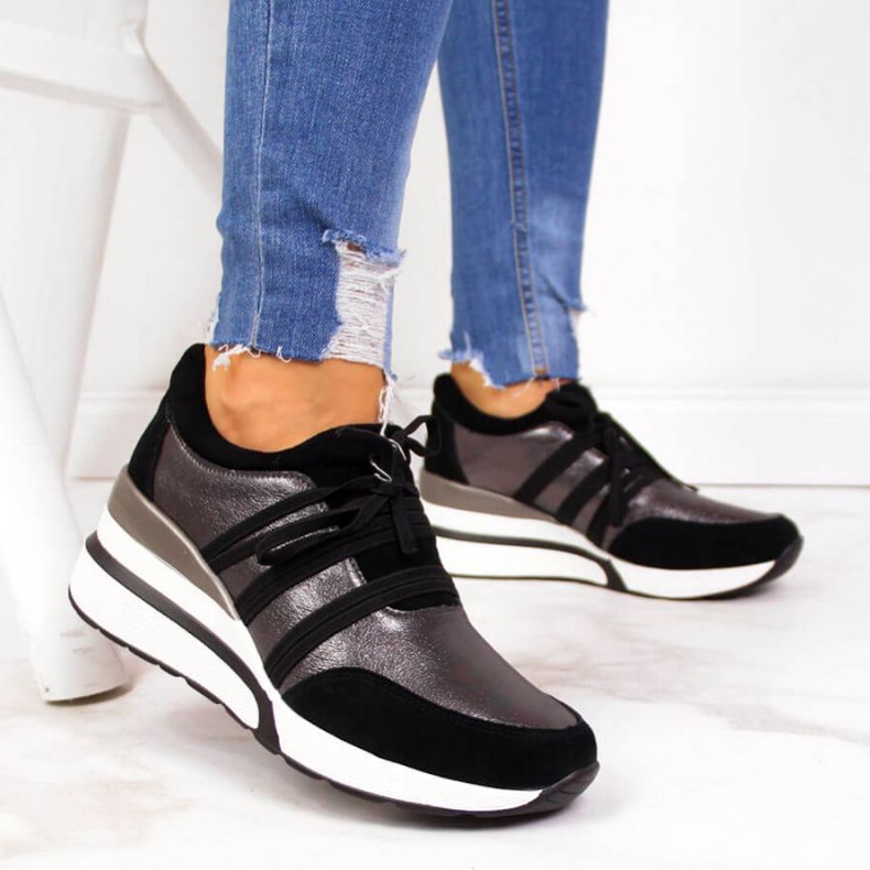 Kožené boty na klínku T.Sokolski W SCA139 stříbrná černá stříbrný 2