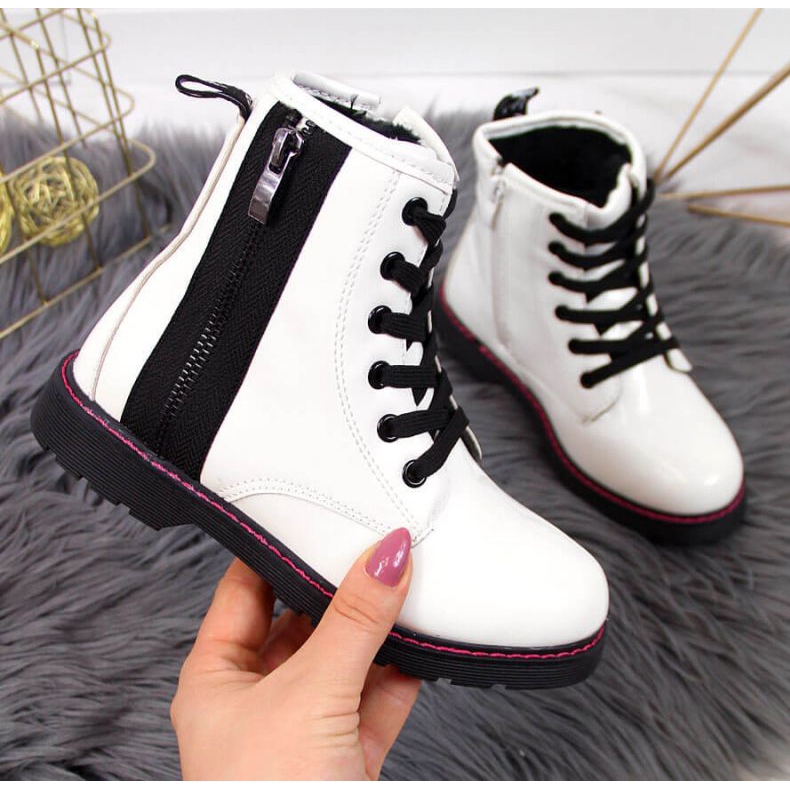 Zateplené lakované boty Jr EVE327B bílé bílý 1