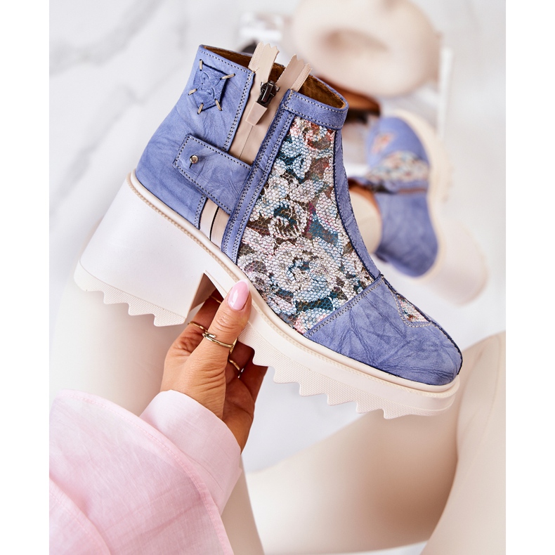 Kožené holínky na masivním sloupku Maciejka Blue 05325-06 modrý 2