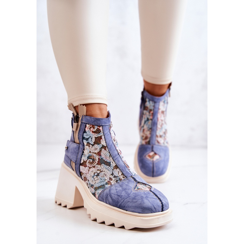 Kožené holínky na masivním sloupku Maciejka Blue 05325-06 modrý 1