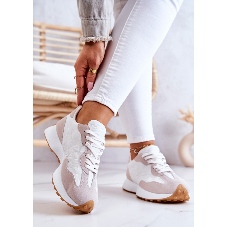 FJ1 Klasická sportovní obuv, vázaná bílá a béžová Patrice béžový bílý 2