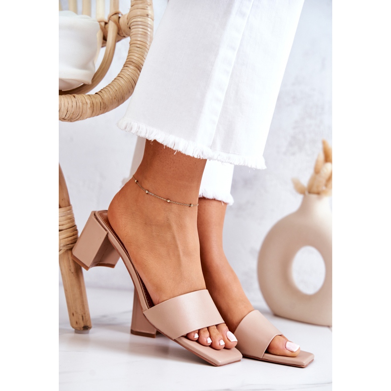 FJ1 Kožené Pantofle Na Vysokém Podpatku Béžová Netty béžový 1