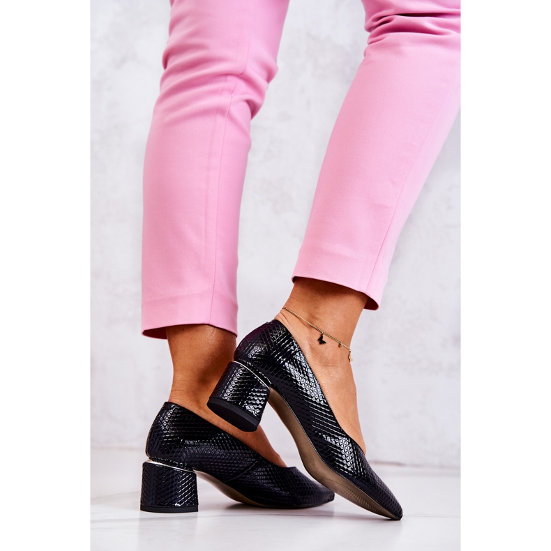 PA2 Kožené lodičky Prsty V Spitz Navy Blue Marilyn námořnická modř 1