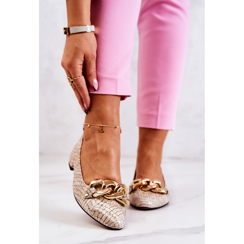 PA2 Lakované kožené lodičky Snake Béžová Elissabeth hnědý 2
