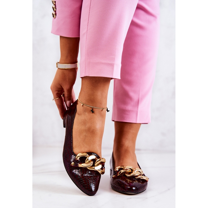 Kožené lakované lodičky Snake Burgundsko Elissabeth červené 1