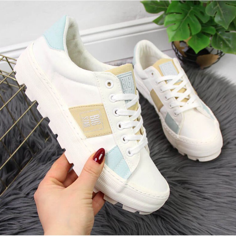 Textilní tenisky na platformě Big Star W JJ274480 bílé bílý 1