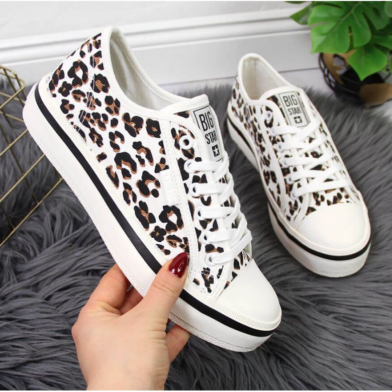 Bílé tenisky Big Star W JJ274615 s leopardím vzorem bílý hnědý 1 Bílé tenisky Big Star W JJ274615 s leopardím vzorem bílý hnědý 1
