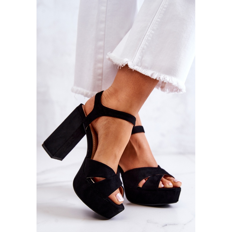 FM1 Semišové černé Sandály Na Podpatku Semilla černá 2