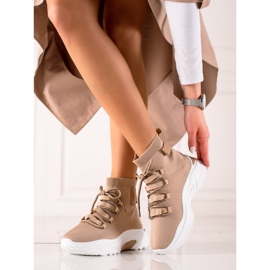 TRENDI Nazouvací tenisky s ponožkou béžový hnědý 2