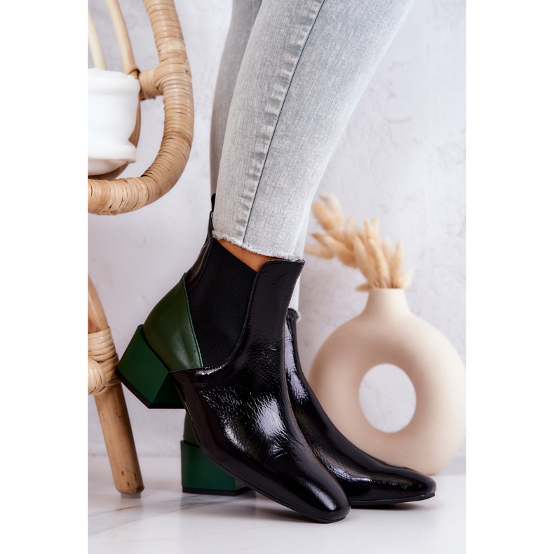 PA2 Kožené Boty Na černé A Zelené Kailey Post černá zelená 1
