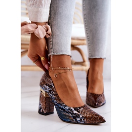 Lewski Shoes Kožené lodičky Lewski Snake 3117 Hnědo-modré hnědý modrý 1