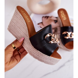 Lewski Shoes Kožené pantofle na klínku Lewski 3062 Black černý 1