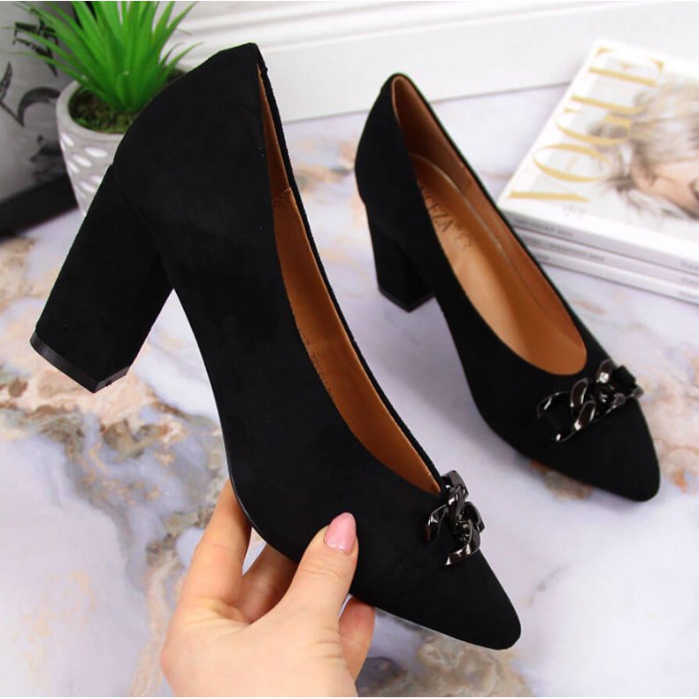 Lodičky na sloupku semišové Vinceza W JAN80A černé černá 1