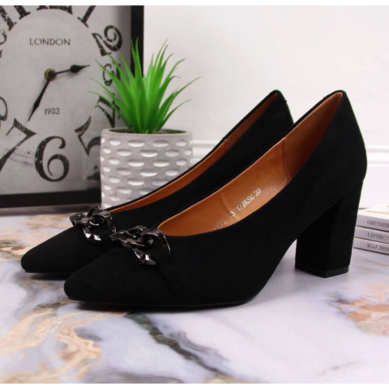 Lodičky na sloupku semišové Vinceza W JAN80A černé černá 2