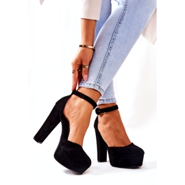 SEA Dámské lodičky na podpatku ze semišové černé síťoviny černá 1