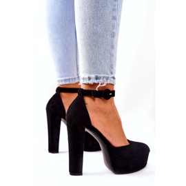 SEA Dámské lodičky na podpatku ze semišové černé síťoviny černá 2