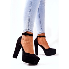 SEA Dámské lodičky na podpatku ze semišové černé síťoviny černá 4