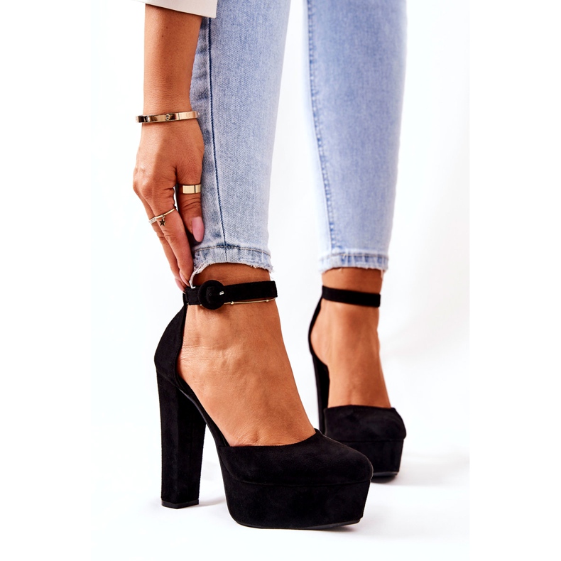 SEA Dámské lodičky na podpatku ze semišové černé síťoviny černá 5