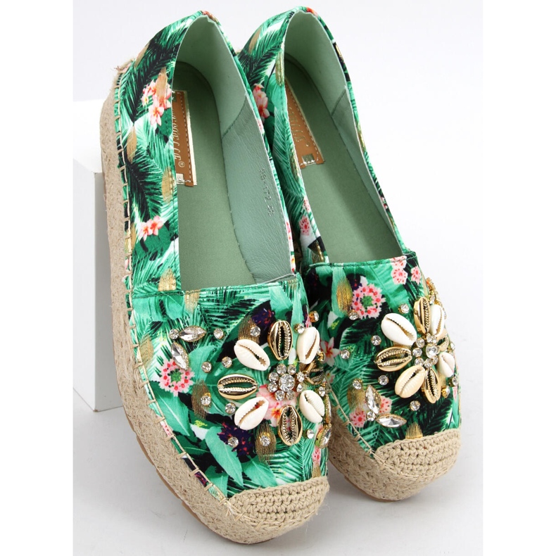 Espadrilky s mušlemi Manami Flower Green zelená 1