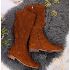 Jarní boty prolamované S. Barski W OLI139B camel hnědý 2