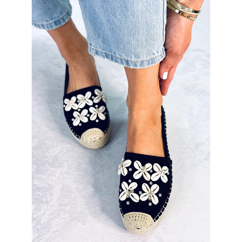 Elif Black espadrilky s mušlemi černý 1
