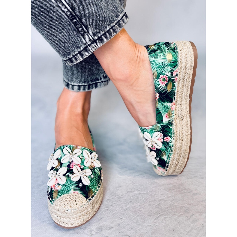 Elif Green espadrilky s mušlemi zelený 1