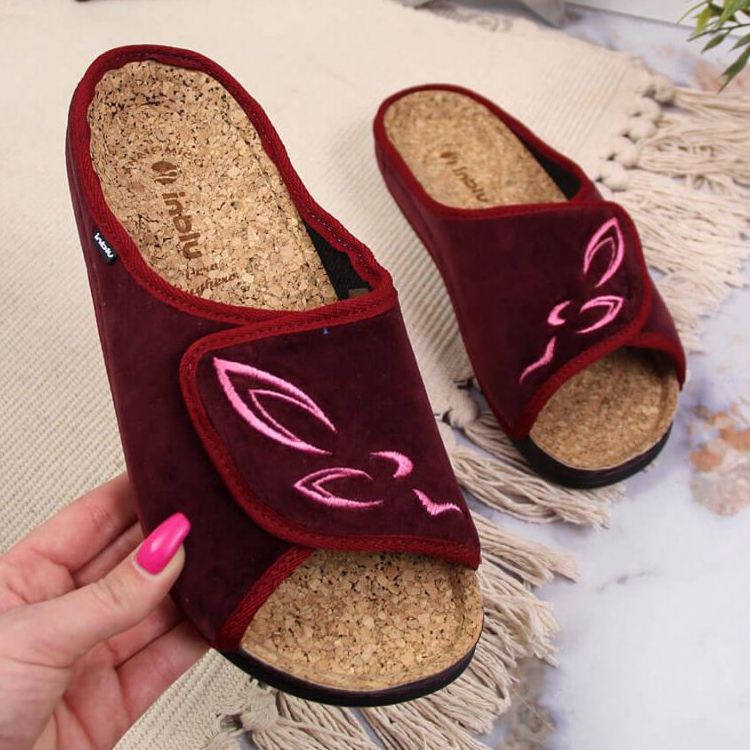 Domácí pantofle Inblu W BEF33 vínové na suchý zip červené vícebarevný 1