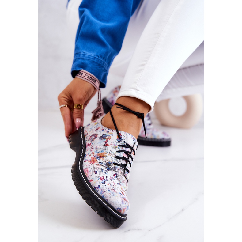 Dámské boty Oxfords Maciejka 4087A-38 kožené boty bílé s květy bílý vícebarevný 1