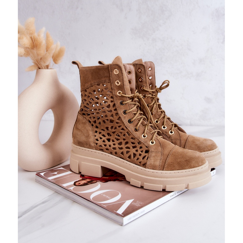 FILIPCZYK Semišové prolamované boty Camel Aileen hnědý 1