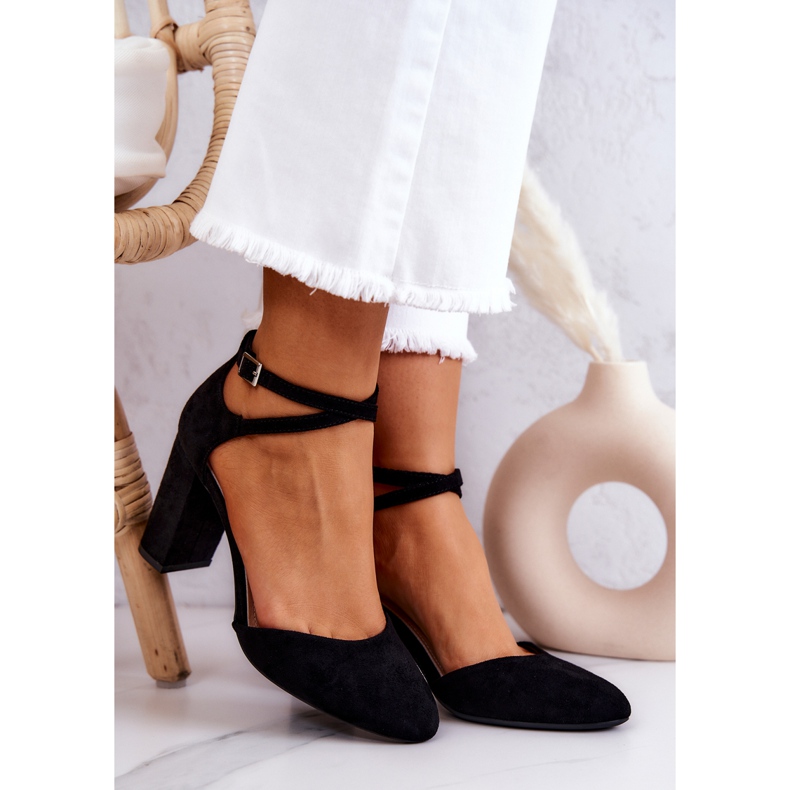 Semišové lodičky na sloupu Sergio Leone SK851 Black černá 1