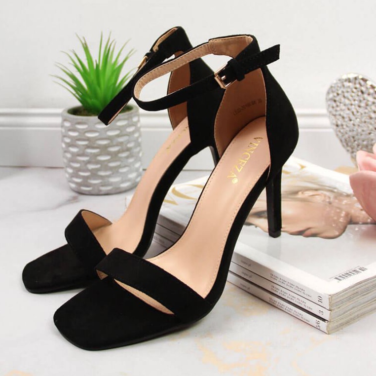 Černé semišové sandály na vysokém podpatku Vinceza W JAN81A černá 2