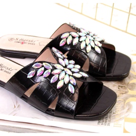 Černé pantofle s kamínky S. Bararski W OLI104 černá 4