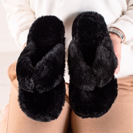 TRENDI Kožešinové žabky černá 1