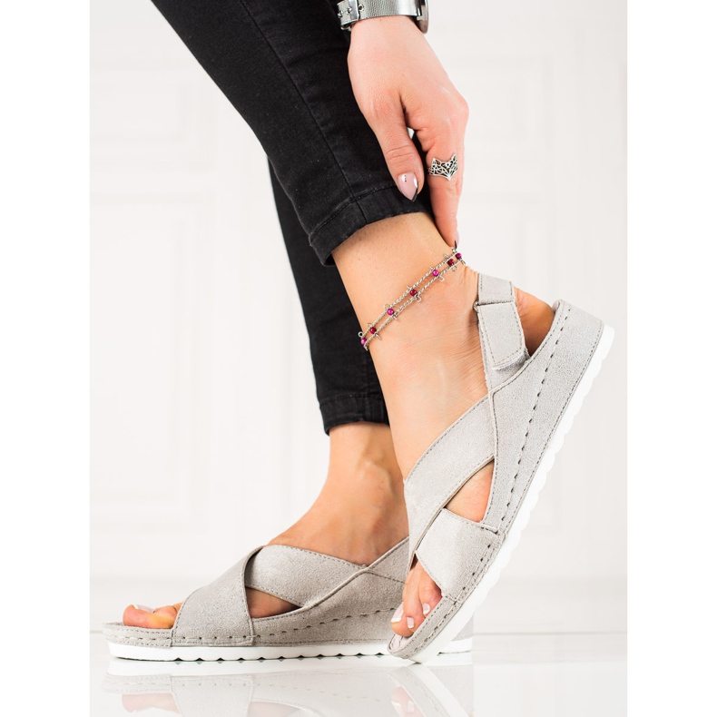 Semišové sandály se suchým zipem VINCEZA šedá 2