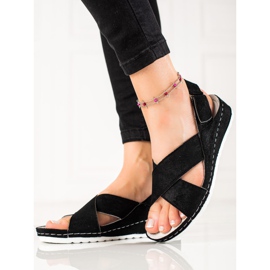 Semišové sandály se suchým zipem VINCEZA černý 1