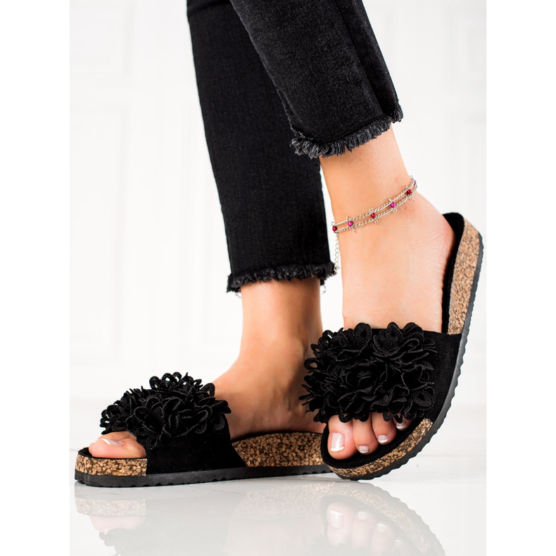 Černé Pantofle S Květinami VINCEZA černá 1