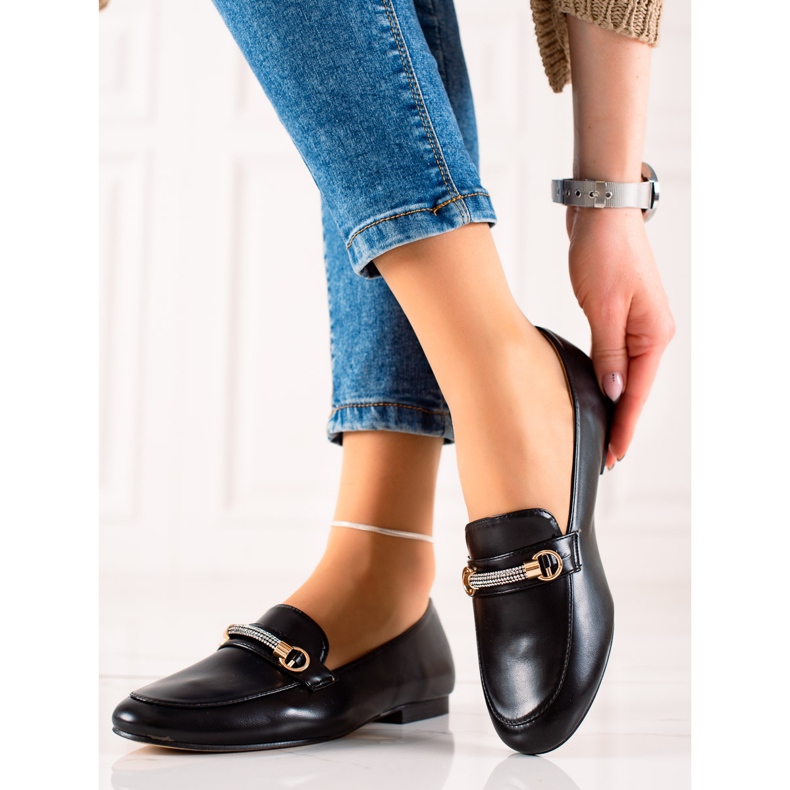 Ideal Shoes Elegantní mokasíny s kubickým zirkonem černý 2
